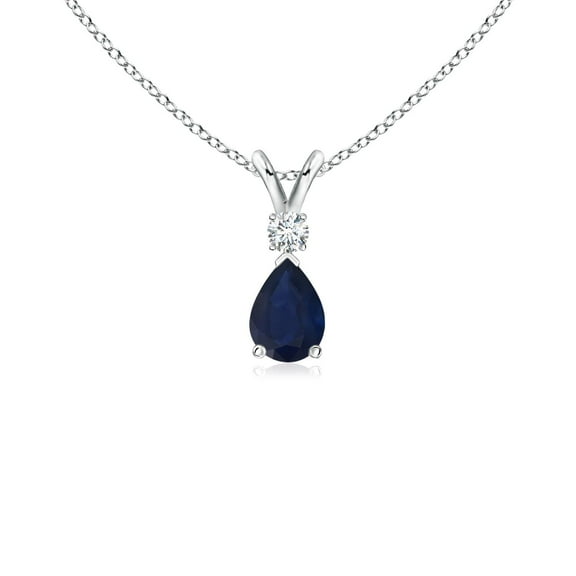 Angara Necklace - Natural Blue Sapphire Teardrop Necklace with Diamond in 925 Sterling Silver for Women (Size-6x4mm) | September Birthstone, Birthday, Anniversary, Christmas, Jewelry Gift for Women