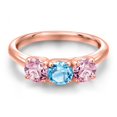 thumbnail image 3 of Gem Stone King 18K Rose Gold Plated Silver Swiss Blue Topaz and Pink Lab Grown Diamond Engagement Ring for Women | 1.65 Cttw | Round 5MM | Gemstone November Birthstone | Size 9, 3 of 6