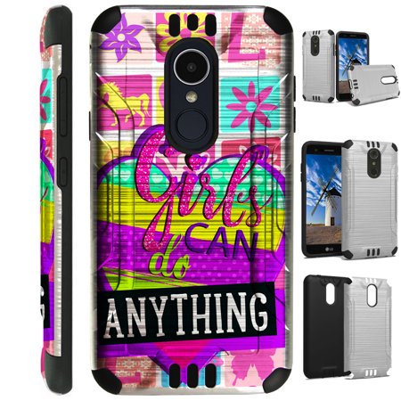 Plus Metal Cans (For LG Stylo 3 | LG Stylo 3 Plus Case Brushed Metal Texture Hybrid TPU Silver Guard Phone Cover (Girls Can Do)