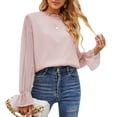 thumbnail image 1 of Blouse pour Femmes Double Couche Col Rond Manches Longues Fibre de Polyester Douce Confortable Respirante Hauts pour Travail Quotidien Rose S, 1 of 6