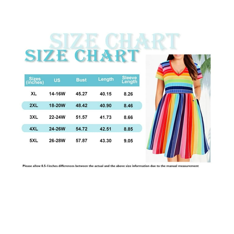 TIYOMI Plus Size Dress For Women 4X Basic Rainbow Stripe V Neck
