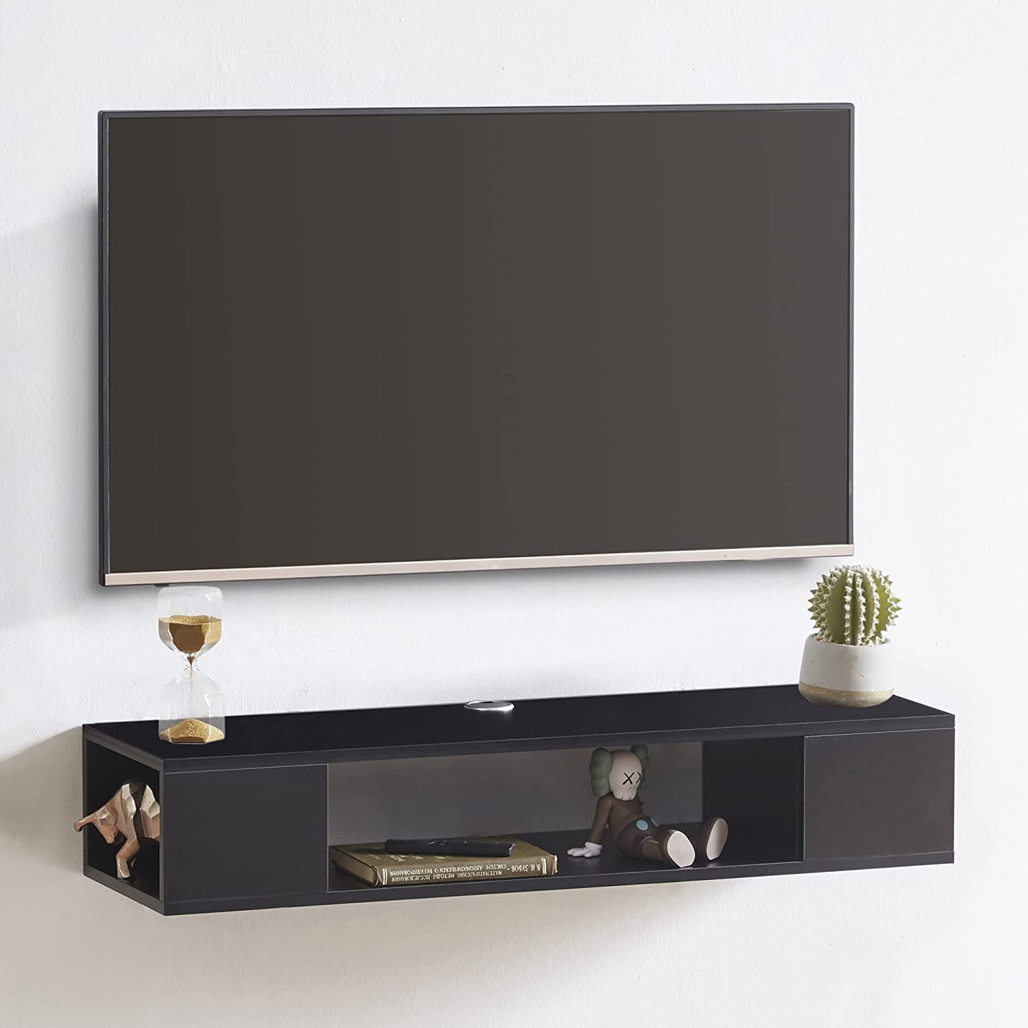 Floating TV Stand, Wall Mounted Entertainment Center and Cabinet Shelf, TV Console with Storage, Media Console for DVD Player, Space-Saving Under TV Shelf for Bedroom (Rustic Brown)