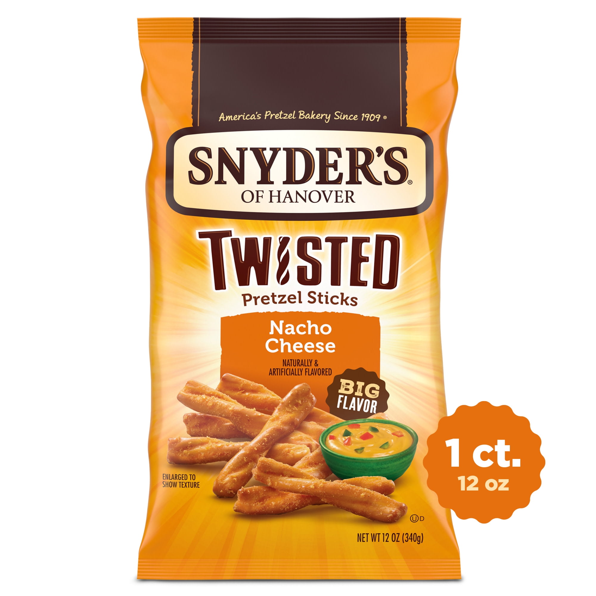Snyder's of Hanover, Nacho Cheese Twisted Pretzel Sticks, 12-Oz. Bag