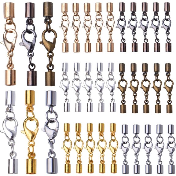 BronaGrand Lobster Claw Clasps 36pcs Alloy Leather Cord Ends Lobster Claw Clasp Cord Necklace End Caps in 6 Colors