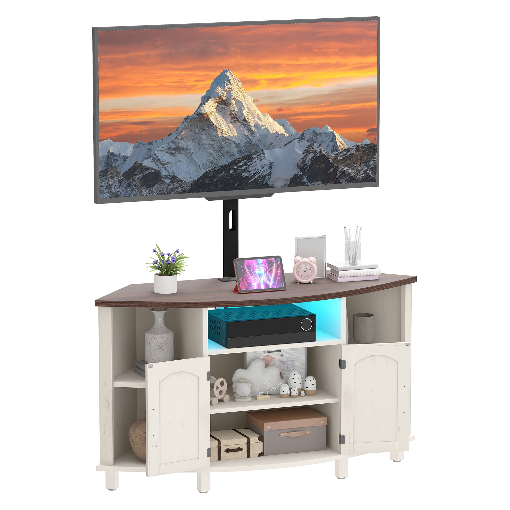 Craftian Corner TV Stand with Mount for 32-70 Inch TVs, LED Entertainment Center TV Table with Power Outlets