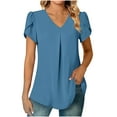 thumbnail image 3 of Fesfesfes Woman Shirts Women's Casual Sleeve Tops V-Neck Short Sleeve T- Cute Solid Summer Loose Blouses Tops Short Sleeve Tops M(US:6), 3 of 9