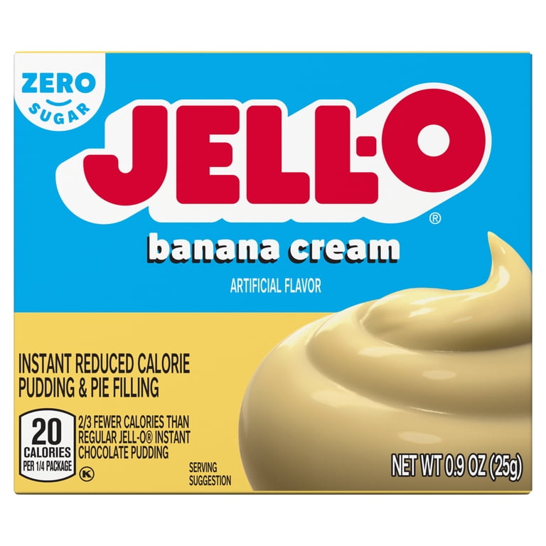 3 pack) Jell-O Banana Cream Zero Sugar Instant Reduced Calorie