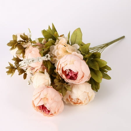 European Bouquet - Silk Artificial Flowers Fake European Peony Bouquet for Home Wedding Party Decor Flower Arrangements