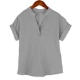 thumbnail image 3 of XIYNBAOK Shirts for Girls Summer Casual Button V Neck Tunic Blouses 2026 Kids Trendy Lightweight Plain Color Short Sleeve Tops Teens Girl Vacation Beach Clothes, 3 of 9