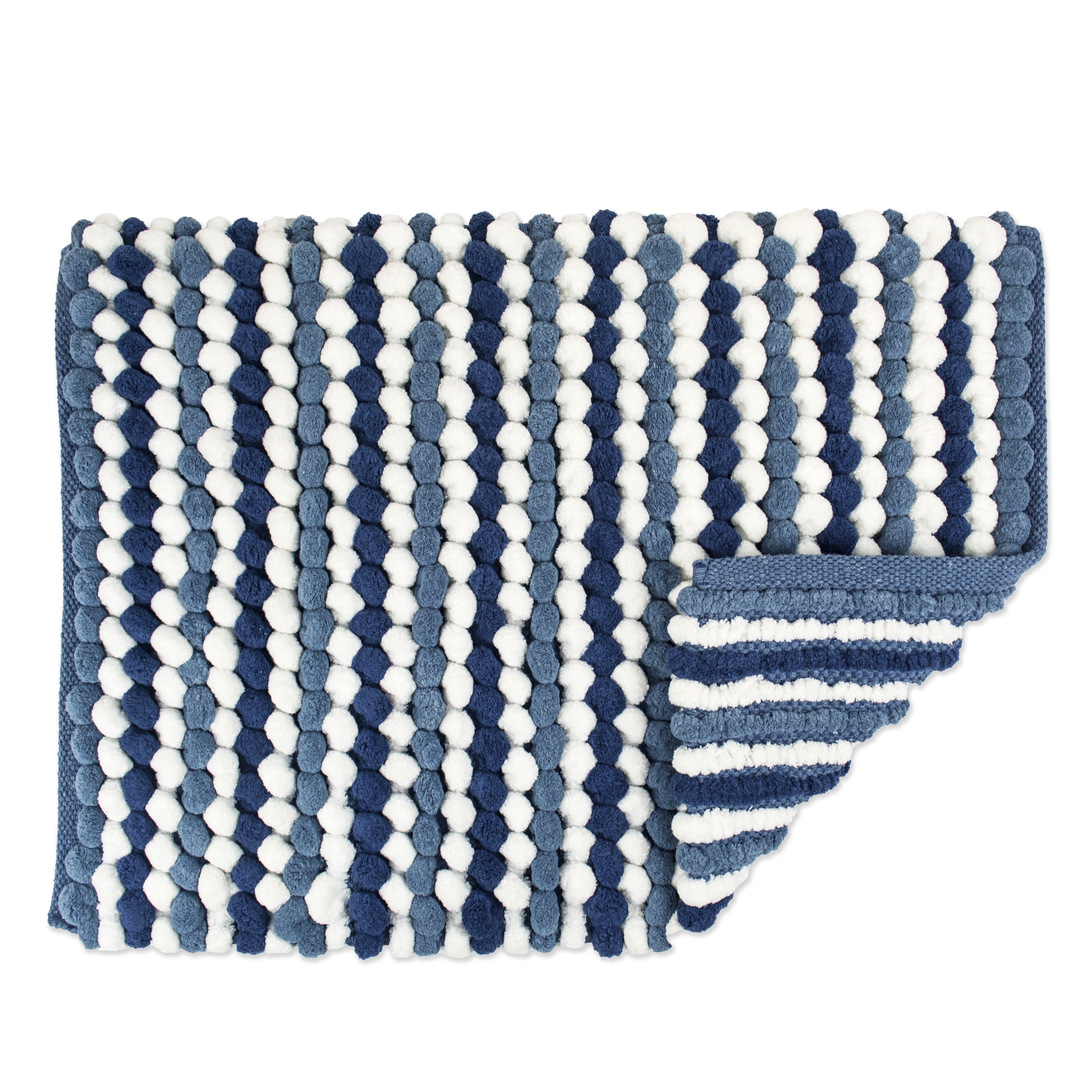 DII 34x21" Modern Microfiber Fabric Striped Bath Mat in Blue/White