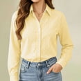 thumbnail image 5 of Tqcoqu Women's Gingham Plaid Point Collar Button Down Blouses,Long Sleeve Slim Fit Casual Shirt Tops,Office Work Dress Shirt,Yellow Women's S-XXL, 5 of 7