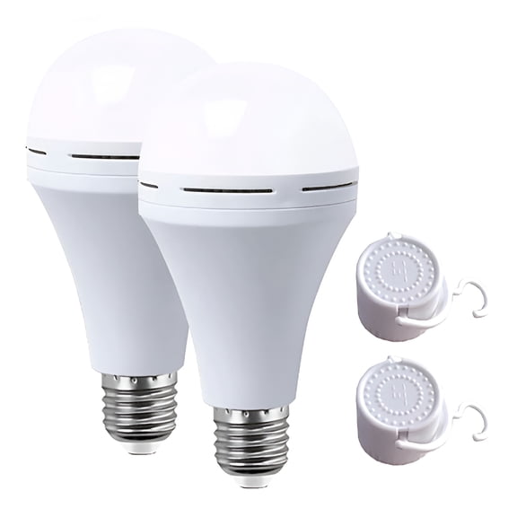 HIBIBUD 2 Pack Multifunctional Rechargeable 12W Emergency Led Bulbs Equivalent 5000K Bright Outdoor Hanging Lights for Power Outage Camping Garden Party Socket