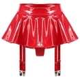 thumbnail image 5 of Conjunto de sujetador de copa abierta para mujer, Top Sexy con liguero, falda acampanada y tangas integradas, conjunto de lencería erótica de charol con aspecto húmedo, 5 of 5