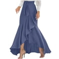 thumbnail image 2 of Skirts for Women High Waist Wrap Skirt with Asymmetrical Hem Flowy Belted A-Line Long Skirt for Women (Navy XXL), 2 of 4