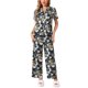 thumbnail image 2 of Conjunto de pijama de satén para mujer INSPIRE CHIC, top de manga corta y pantalones de seda con flores, 2 piezas, talla XL, flores negras, 2 of 5