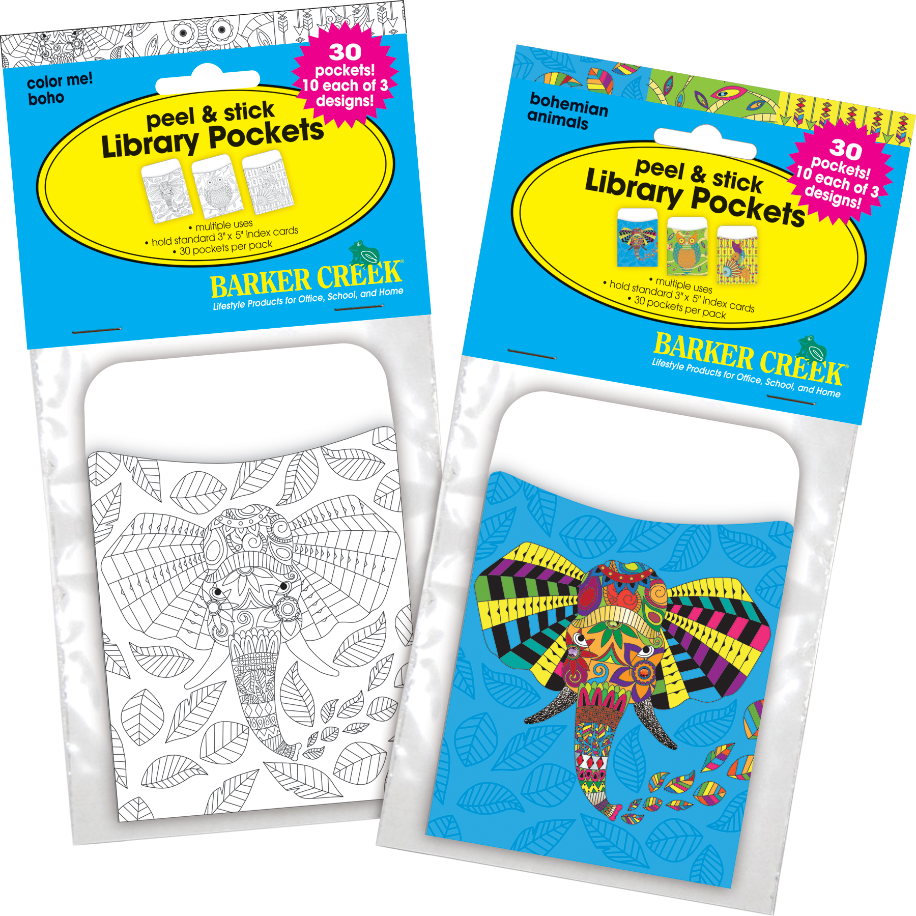 Barker Creek Bohemian Animals Library Pocket Set (6 designs) - Set of 60