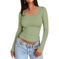 thumbnail image 1 of Women's Long Sleeve Round Neck Crop Top - Basic Solid, Slim Fit for Workout & Yoga, 1 of 4
