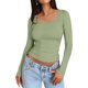 thumbnail image 1 of Top corto ajustado de manga larga para mujer: camiseta ajustada con cuello redondo, poliéster y spandex, diseño básico liso para hacer ejercicio, yoga y estilo informal., 1 of 4