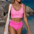 thumbnail image 2 of Women's High Waisted Bikini Sets Twist Front Push Up Spaghetti Straps Ruched Two Piece Swimsuit Bathing Suit Hot Pink S, 2 of 5