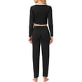 thumbnail image 3 of INSPIRE CHIC Women's Lounge Set Long Sleeve Top and Full Length Pants Pjs Soild Pajama Set L Black, 3 of 6