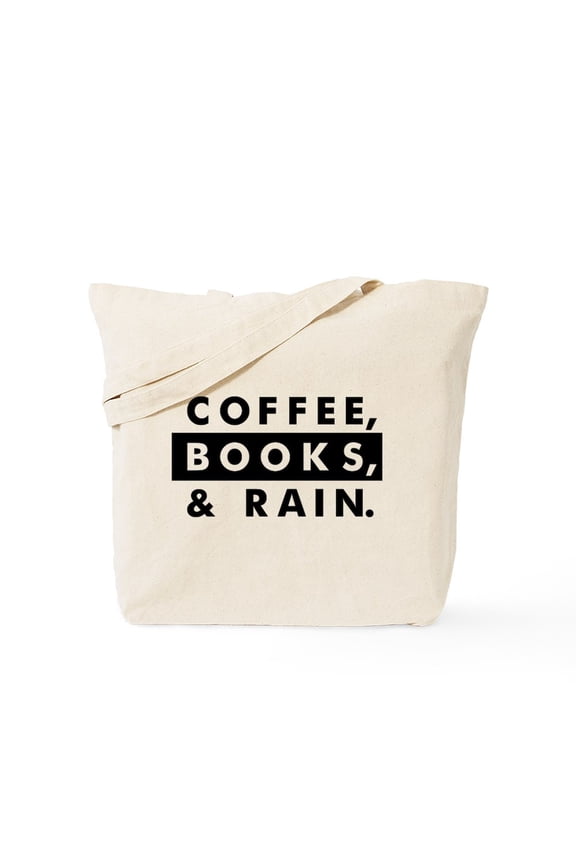 - Coffee Books & Rain Tote Bag - Unisex Canvas Tote Bag, Beige, 1-Piece