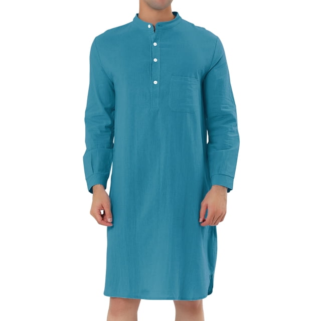 Camisón para hombre Lars Amadeus pijama algodón cuello con bandas lago azul M