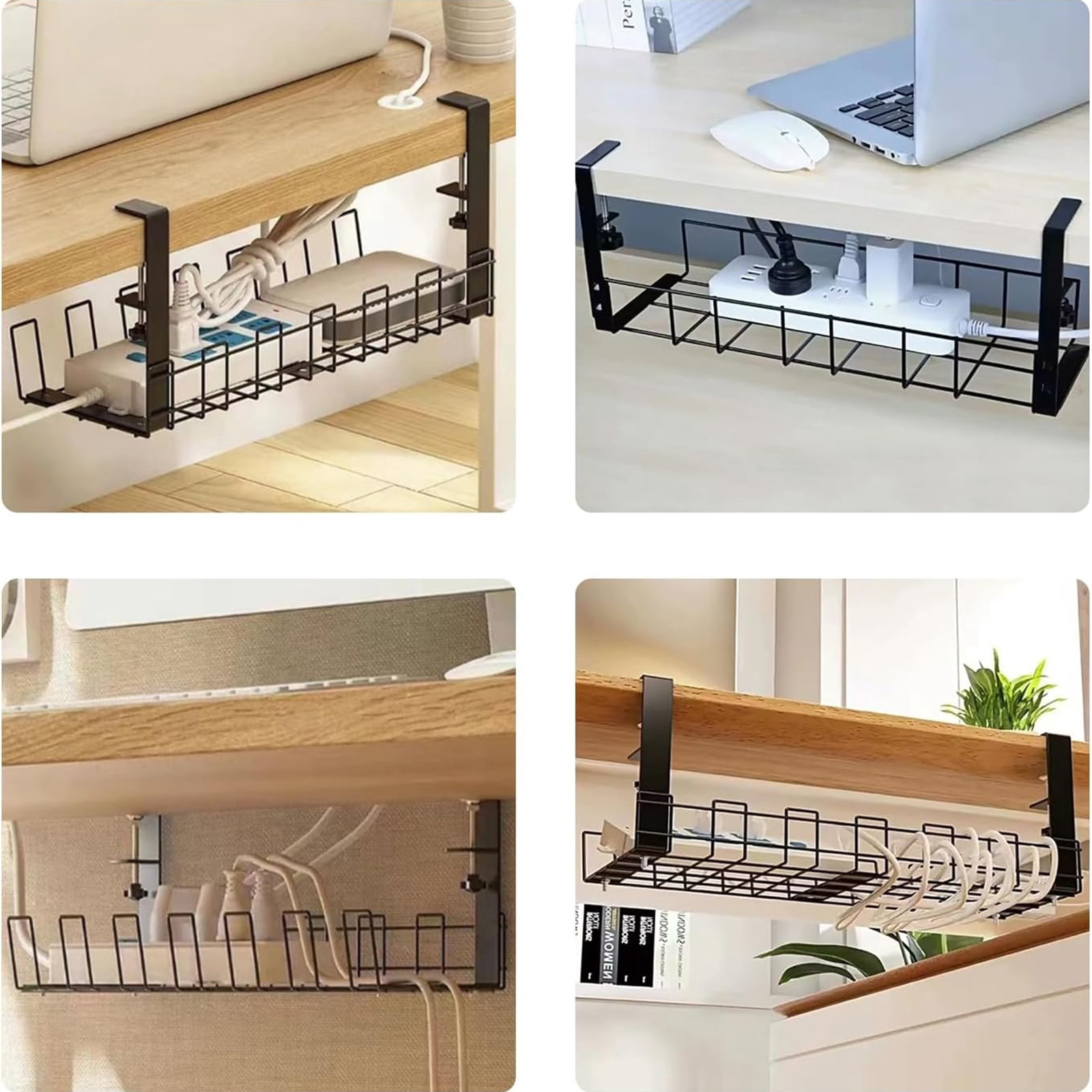 Bxaolu Under Desk Cable Management Tray, No Drill Cable Management Under Desk, Heavy Duty Metal Cord Organizer, Home Office Wire Management for Gaming/Standing Desk, Black, 15.8 inch
