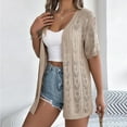 thumbnail image 5 of FAIWAD Short Sleeve Cardigan for Women Hollow Out Crochet Solid Color Boho Cardigans Lightweight Open Front Outwear, 5 of 7