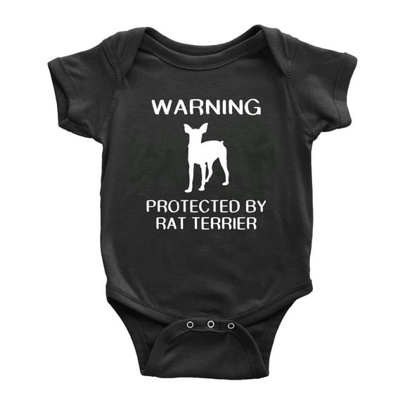 Warning: Protected by A RAT Terrier Dog Funny Baby Romperss Newborn Clothes (Black,6-12 Months)