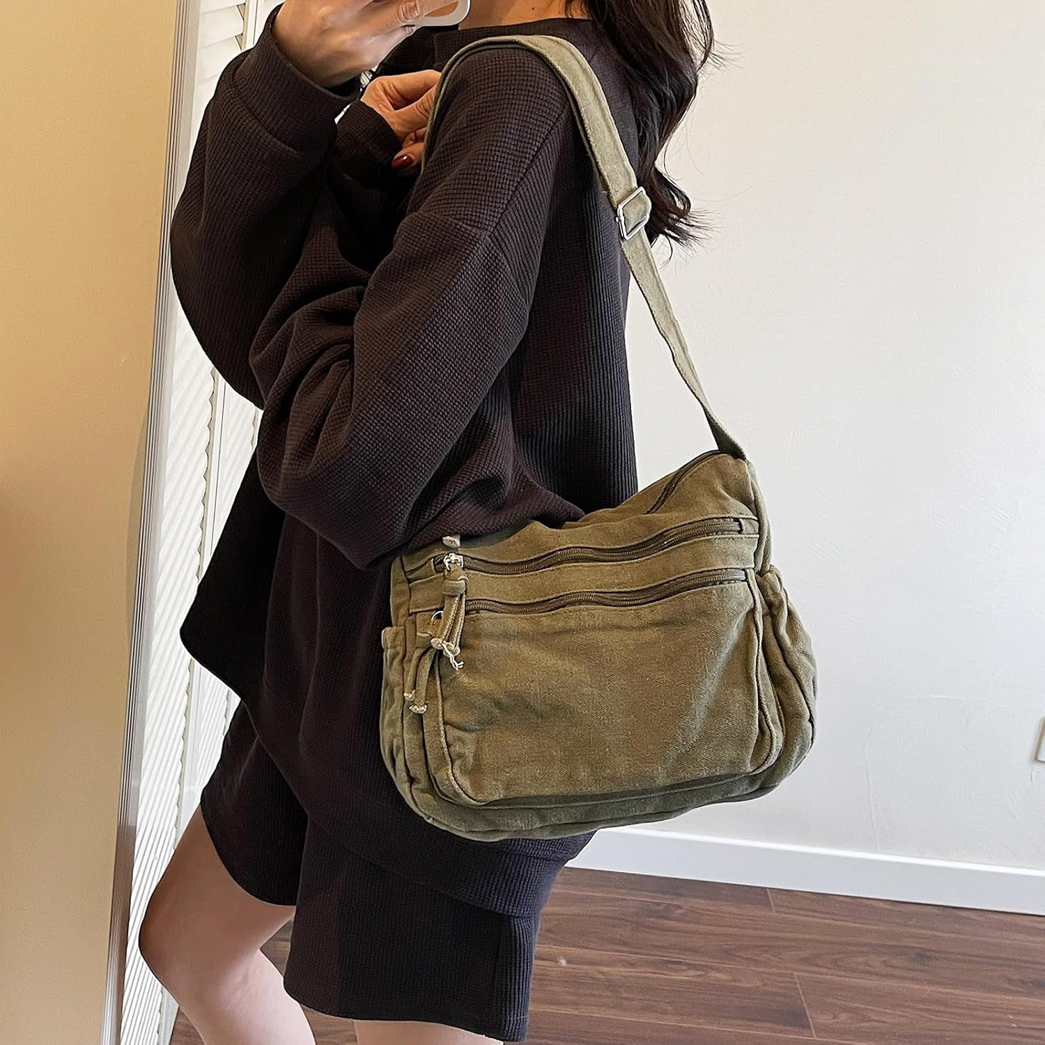 Canvas Crossbody Bags for Women Men Tote Shoulder Purses with Zipper Pockets Women's Messenger Handbags Purse