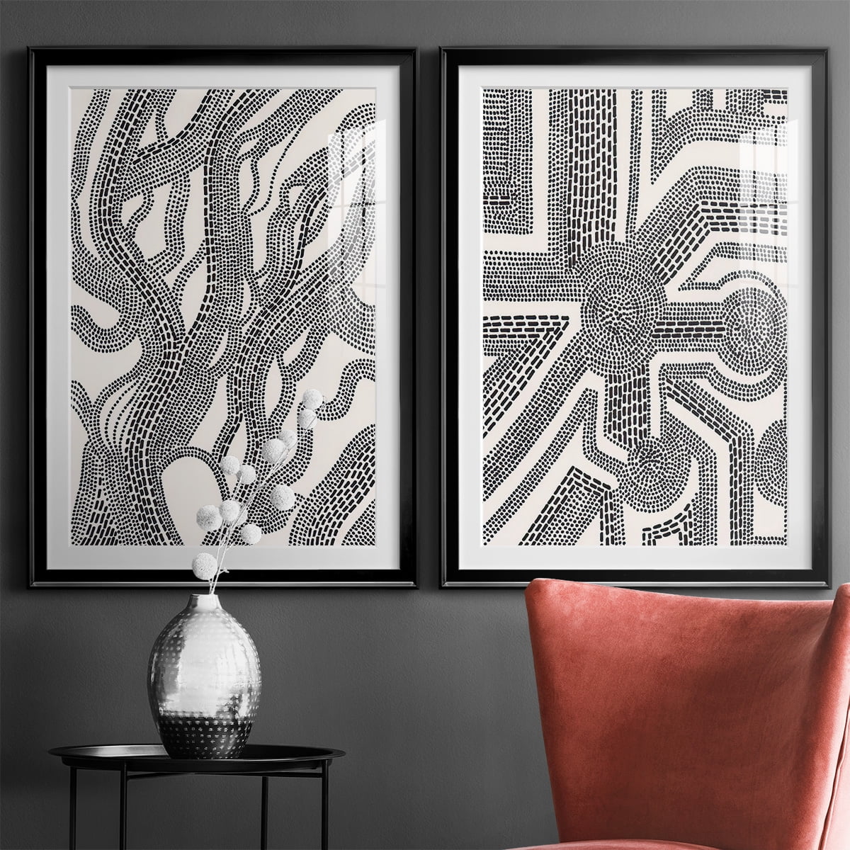 Wexford Home Dots and Dashes I Premium Framed Print, 18.5" x 24.5" - Ready to Hang, Black (Set of 2)