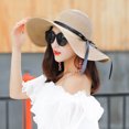 thumbnail image 4 of HEVIRGO Straw Hat, Foldable Women Summer Wide Brim Floppy Straw Ribbon Bow Sun Hat Beach Bucket Cap, Blue, 4 of 8