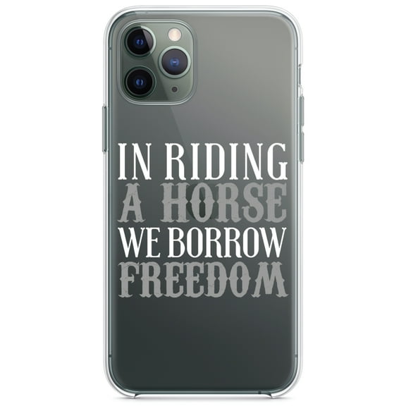 DistinctInk Clear Shockproof Hybrid Case for iPhone 12 MINI (5.4" Screen) - TPU Bumper Acrylic Back Tempered Glass Screen Protector - In Riding a Horse, We Borrow Freedom