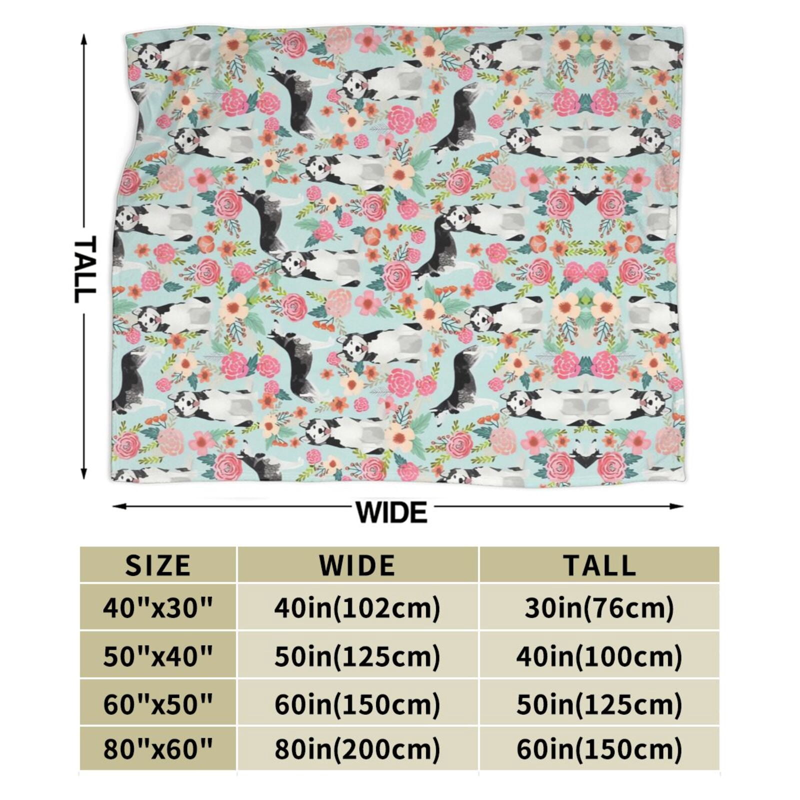 Wijzvio Husky Dogs Puppy Flower Floral Throw Blanket Soft Fuzzy Fleece Blanket For Couch Bed Living Room Decoration 50"X40"