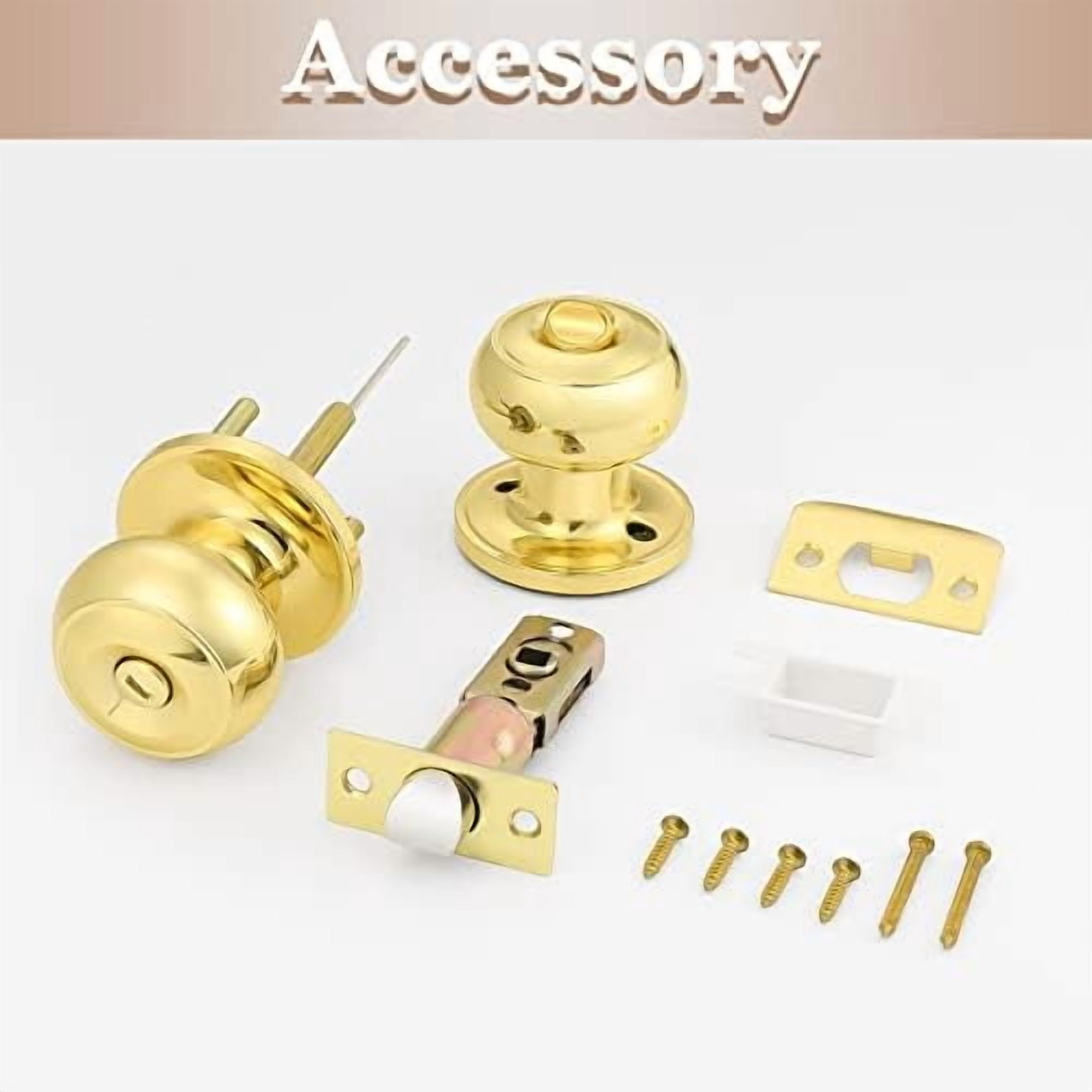 Privacy Door Knobs Lock Interior Bedroom Bathroom Door Handle Polished Brass Round Ball Keyless Lockset 2 Pack