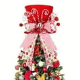 thumbnail image 3 of Festive Christmas Tree Topper Hat Foldable Design Red Christmas With Bow Candy Cane Decoration Washable Cloth Holiday Ornament, 3 of 9