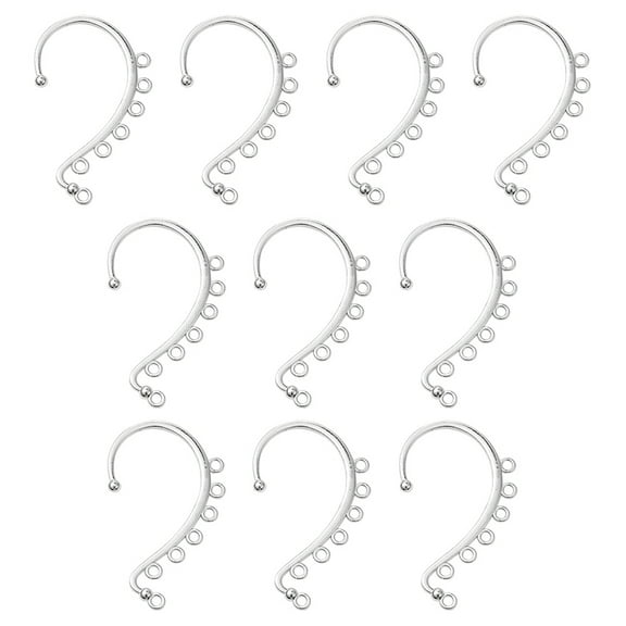 10pc Alloy Ear Cuff Findings with 7 Loops Ear Wrap Earring Hooks 58x35x2mm Hole: 2.5mm for Non Piercing Earring Making Silver