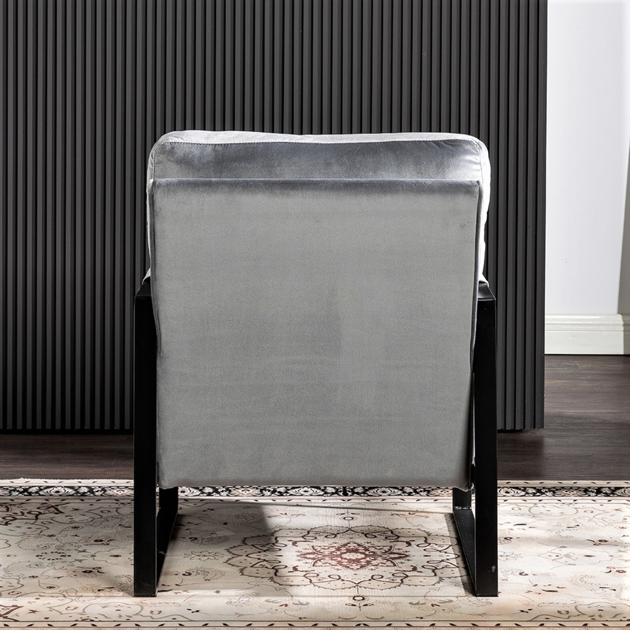 GDF Studio 25.4" Mid-Century Modern Accent Chair with Square Metal Frame, Velvet Upholstery, Gray
