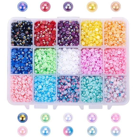 PH 8100pcs 15 Colors Flatback Half Pearls Beads Half 4mm Flatback Imitation Pearl Cabochons Bead Gem for Scrapbook Craft DIY Phone Nail Making colorful