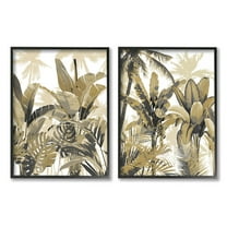 Tropical Jungle Plants Vegetation Botanical & Floral Graphic Art Black Framed Art Print Wall Art, Set of 2