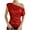 Red, variant on Fartey Women's One Shoulder Sequin Tops Fashion Elegant Ruched Asymmetrical Shirts Slim Fit Summer Tunic Blouse Dressy Casual Solid Color Party Blouses Purple S-2XL
