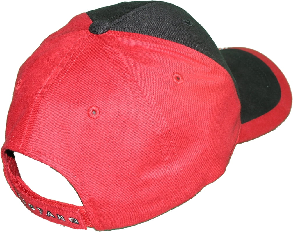 Ford Mustang Tri-Bar Logo Black and Red Hat