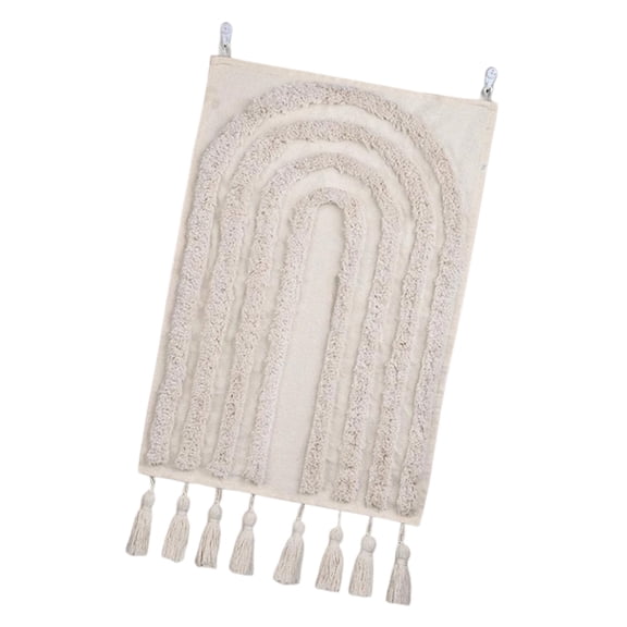 Breathable White Cotton Linen Fabric Macrames Tapestry Wall Background with Fringe Tassels For Home Office Decors