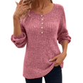 thumbnail image 1 of YDLCAFD Elbow Length Sleeve Tops for Women New Round Neck Stripe Milled Solid Colour Button Patchwork Long Sleeve T Shirt for Women Rirow Womens Tank Tops Ladies Long Sleeve Tops, 1 of 5