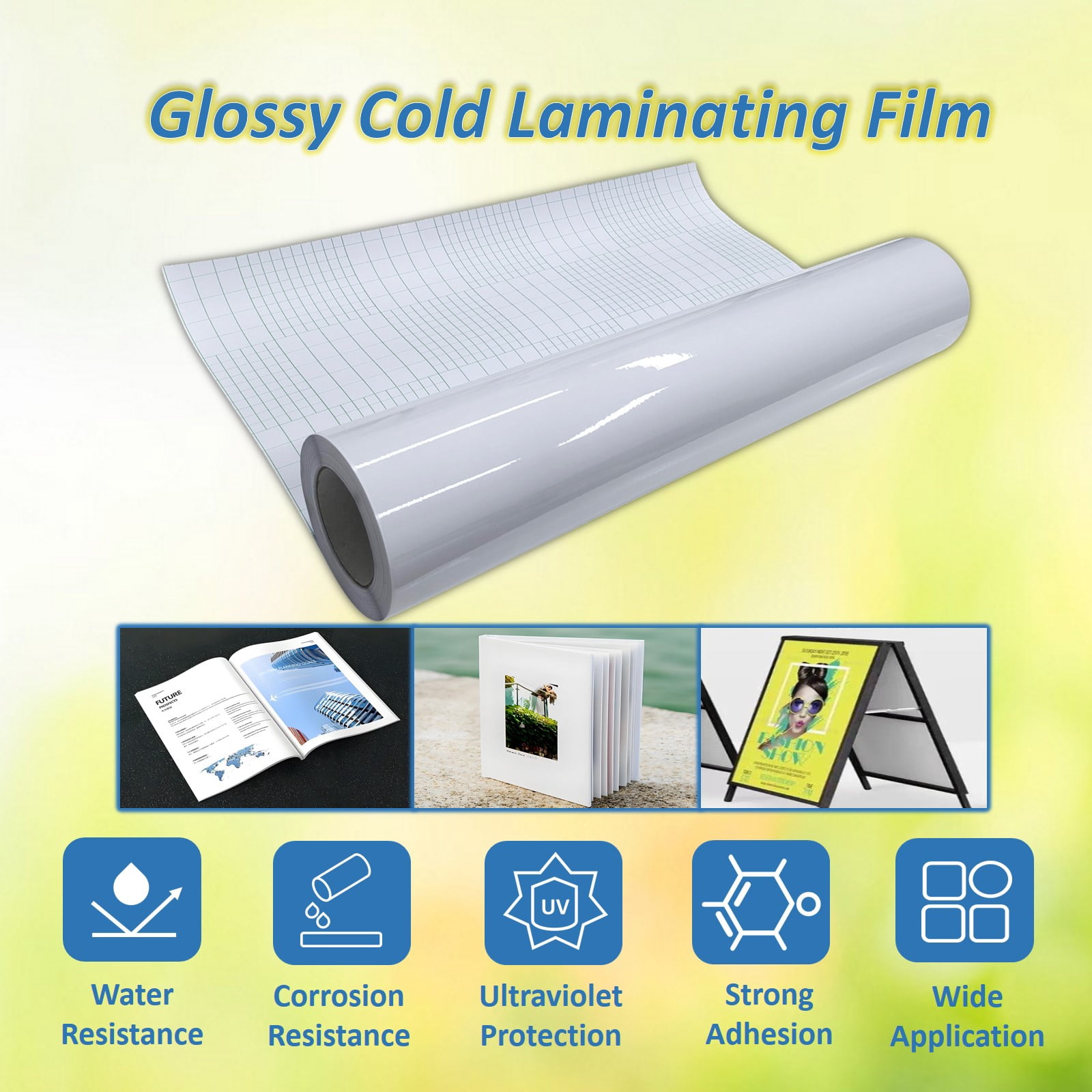 91.86'x25" Cold Laminating Film Glossy Roll No Heat Needed for Poster Sign Document Protection