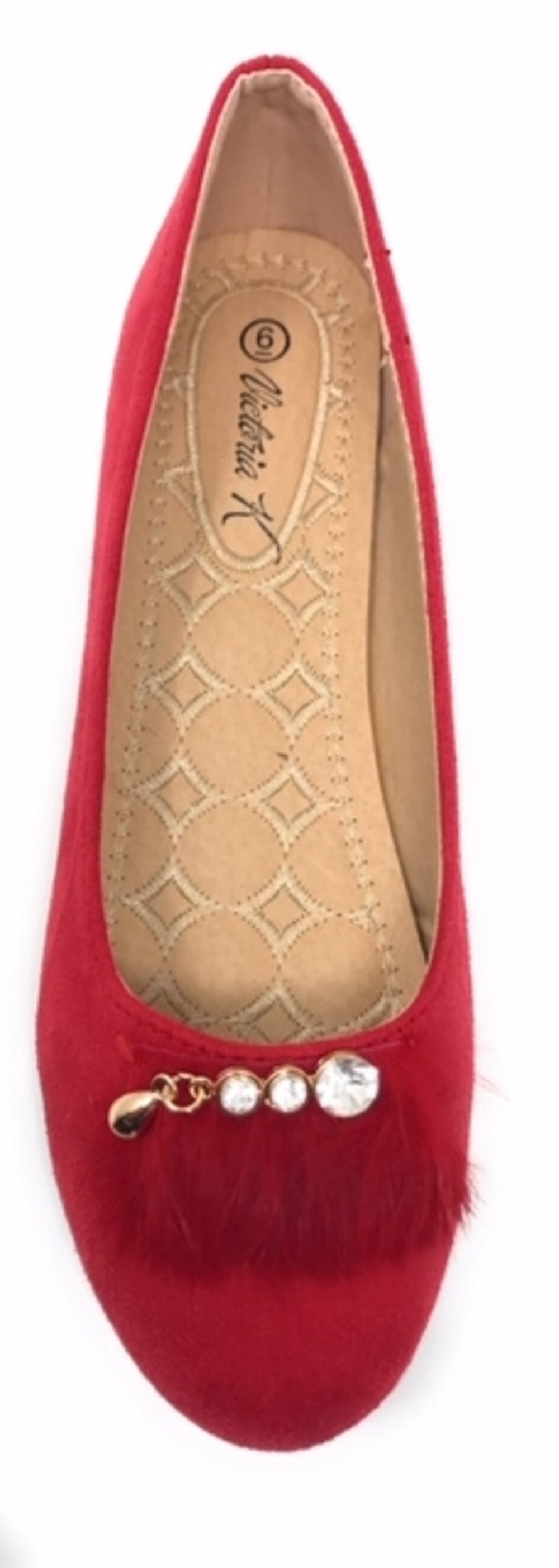 Victoria K Women's Faux Fur With Rhinestone Ballerina Flats