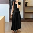 thumbnail image 4 of Hvot&aat Women's Boho Solid Color Skirt Pleated A-Line Flowy Swing Maxi Long Skirt Elastic High Waisted Skirts, 4 of 7