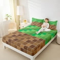thumbnail image 4 of jejeloiu Modern Geometric Plaid Full Size Sheets,Pixel Grid Miners Bed Sheets,Green Brown Sheet Sets For Girls Boys,Super Cozy Room Decor,4 Pieces, 4 of 7