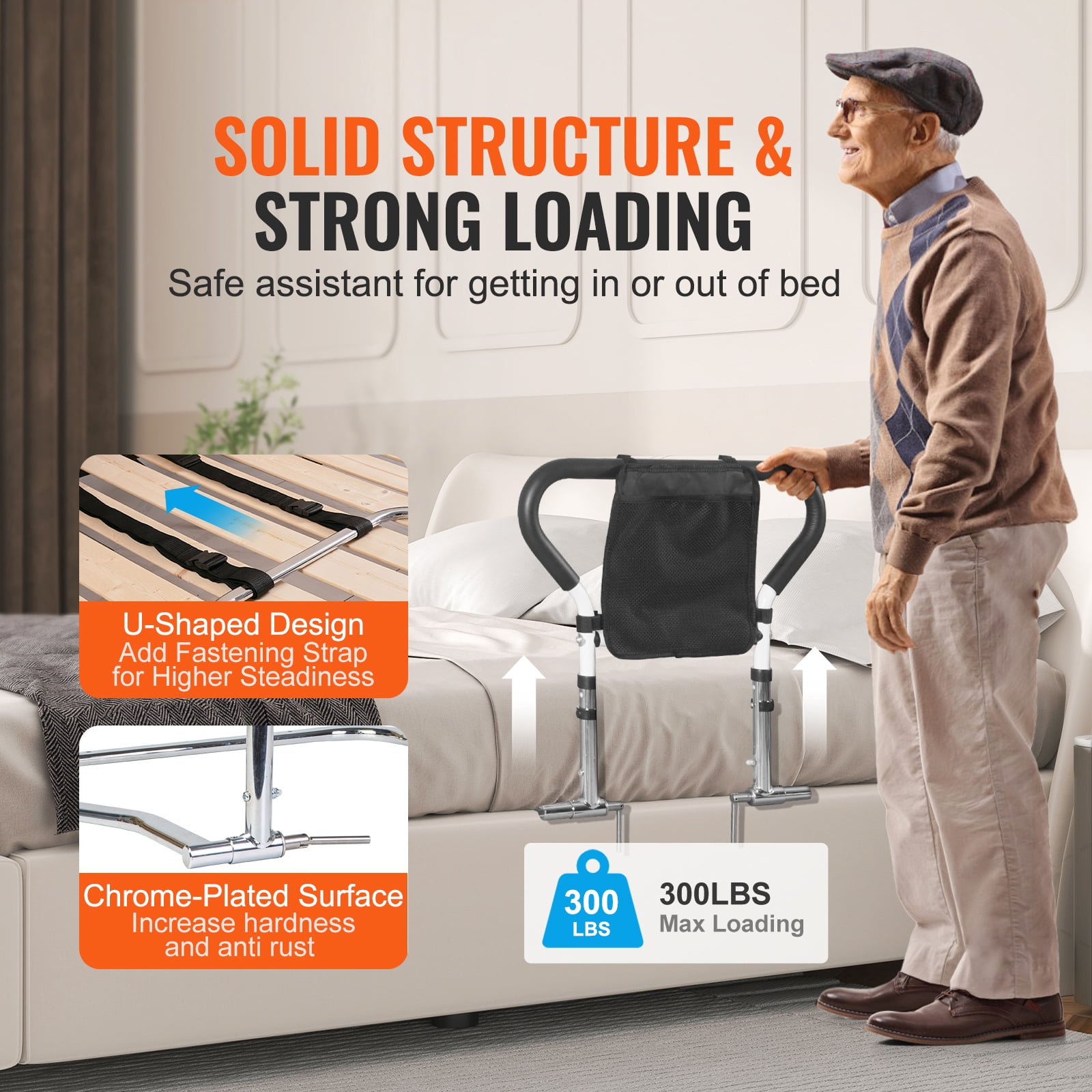SKYSHALO Bed Rails for Elderly Adults Safety with Adjustable Heights Storage Pocket Assist Support Side Railings
