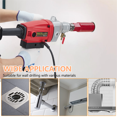 thumbnail image 4 of Diamond Core Drilling Machine, 1500W Handheld Concrete Core Drill Rig, Two Speed 1100RPM/2400RPM, 1-1/4" Thread Power Core Drill for Brick Concrete Block Stone, 4 of 8
